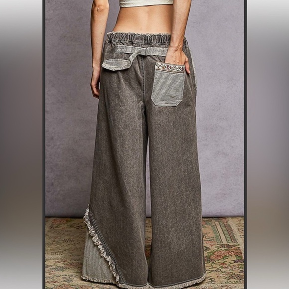 POL New in Bag Cotton Boho Wide-Leg Pants with Floral Trim Size Large - Picture 4 of 8